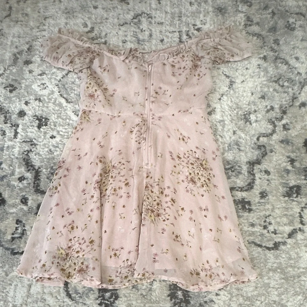 Windsor Floral Off Shoulder Mini Dress Small Pink Ruffle Chiffon - Picture 5 of 6